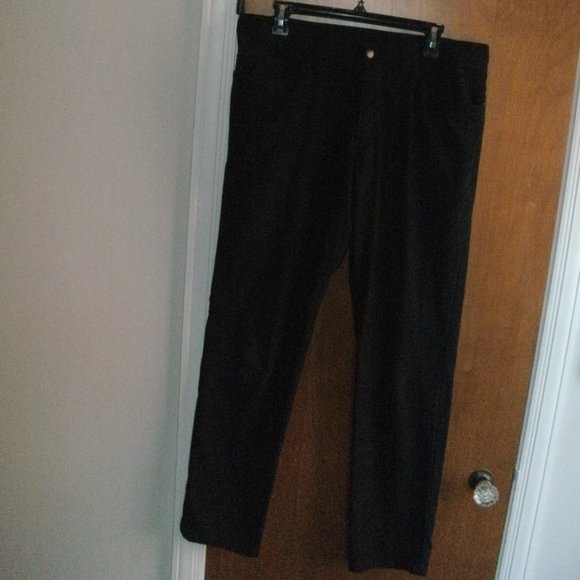 Lululemon 5 Pocket Zipper Fly Flat Front Black Pants 100% Polyester mens size 34
